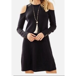 Lilly Pulitzer Faire Cold Shoulder Modal-Blend Metallic Sweater Dress Black M‎